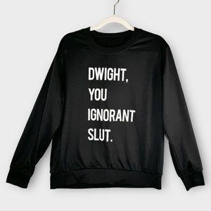 The Office Dwight, You Ignorant Sl*t sweatshirt L black crew neck top Schrute